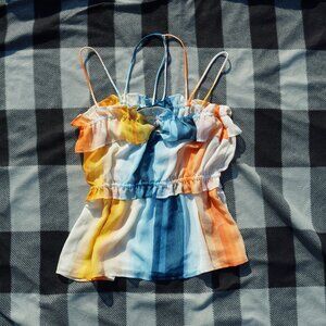 Blue Orange Rainbow Strappy H&M Chiffon Ruffle Top